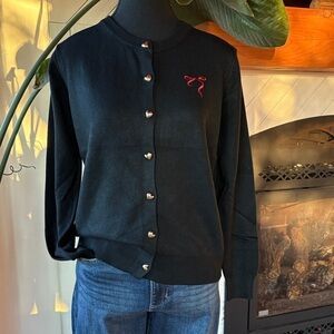 Chic Black Cardigan with Heart Buttons